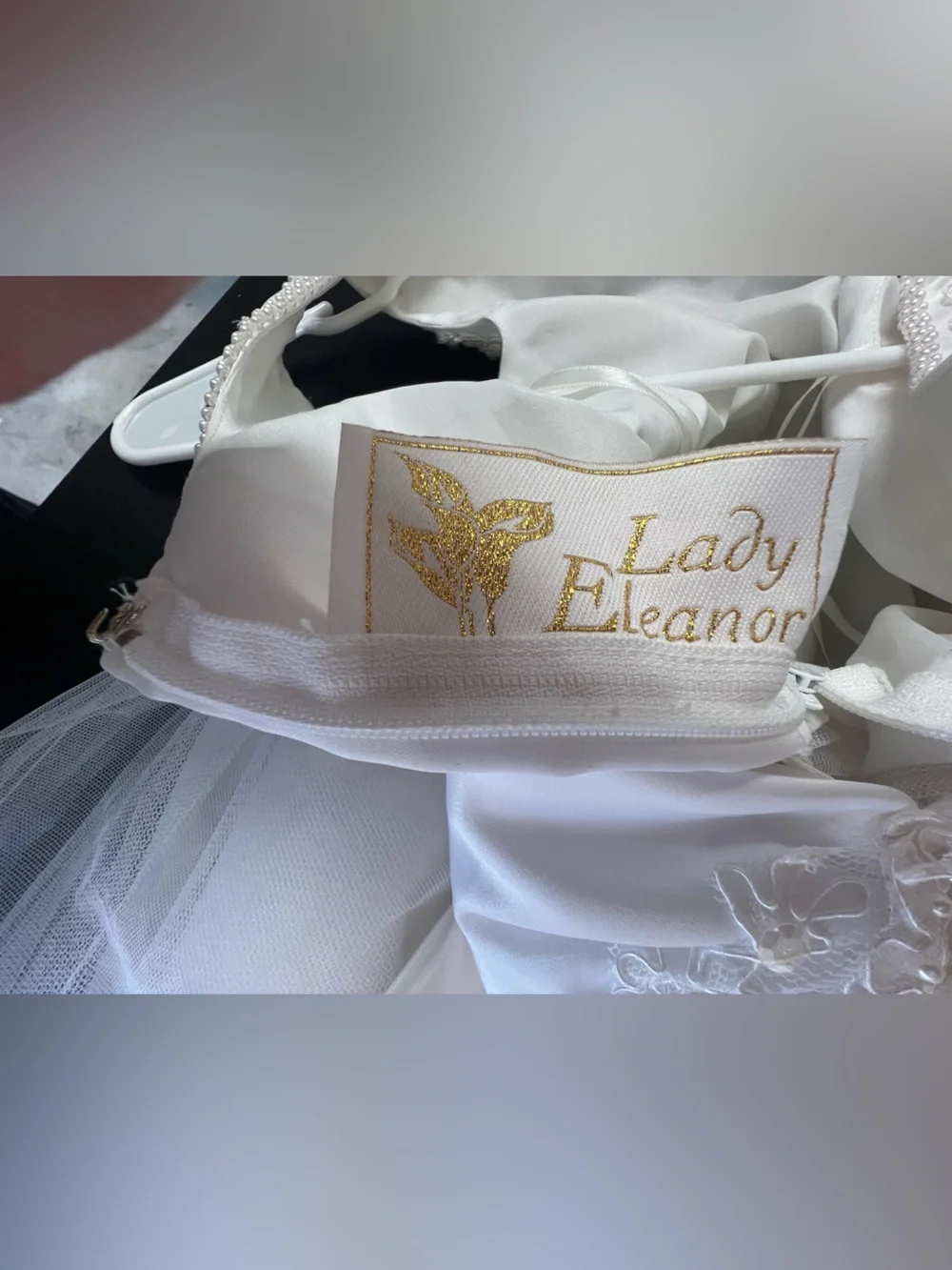 LADY ELEANOR SIZE 5 FLOWER GIRL FLOOR LENGTH DRESS WITH BEADED BODICE  LIKE NEW